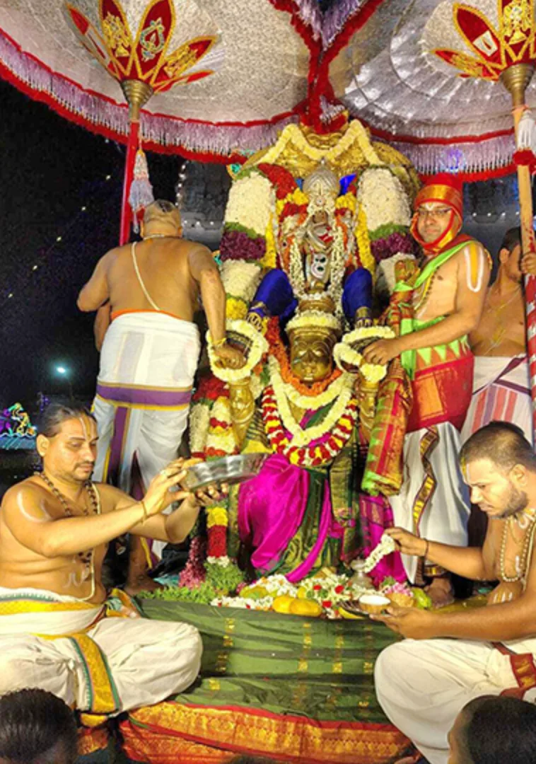 Garuda Vahanam Seva of Sri Venugopala Swamy Draws Large Number of Devotees at Karvetinagaram Brahmotsavams