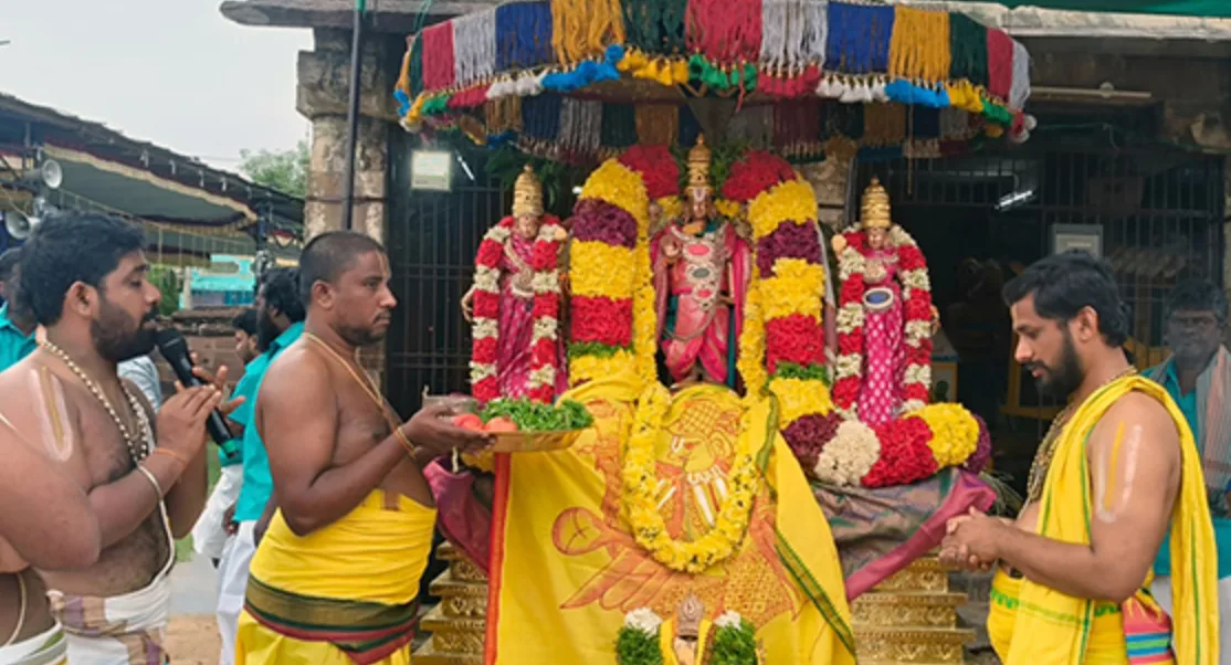 Sri Soumyanatha Swamy Brahmotsavams Begin Grandly with Dhwajarohanam at Nandalur