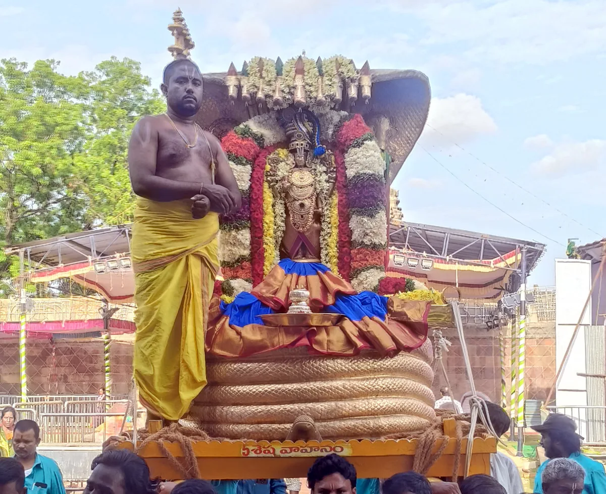 Sri Soumyanatha Swamy Blesses Devotees on Sesha Vahanam During Nandalur Brahmotsavams