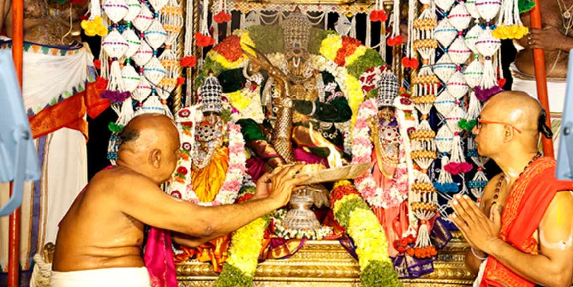 Sri Prasanna Venkateswara Swamy Appears in Bakasura Vadha Alankaram on Mutyapu Pandiri Vahanam